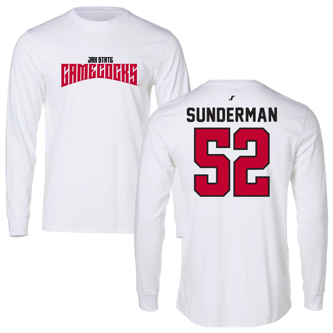Jacksonville State University Football White Classics Performance Long Sleeve - #52 Maddox Sunderman