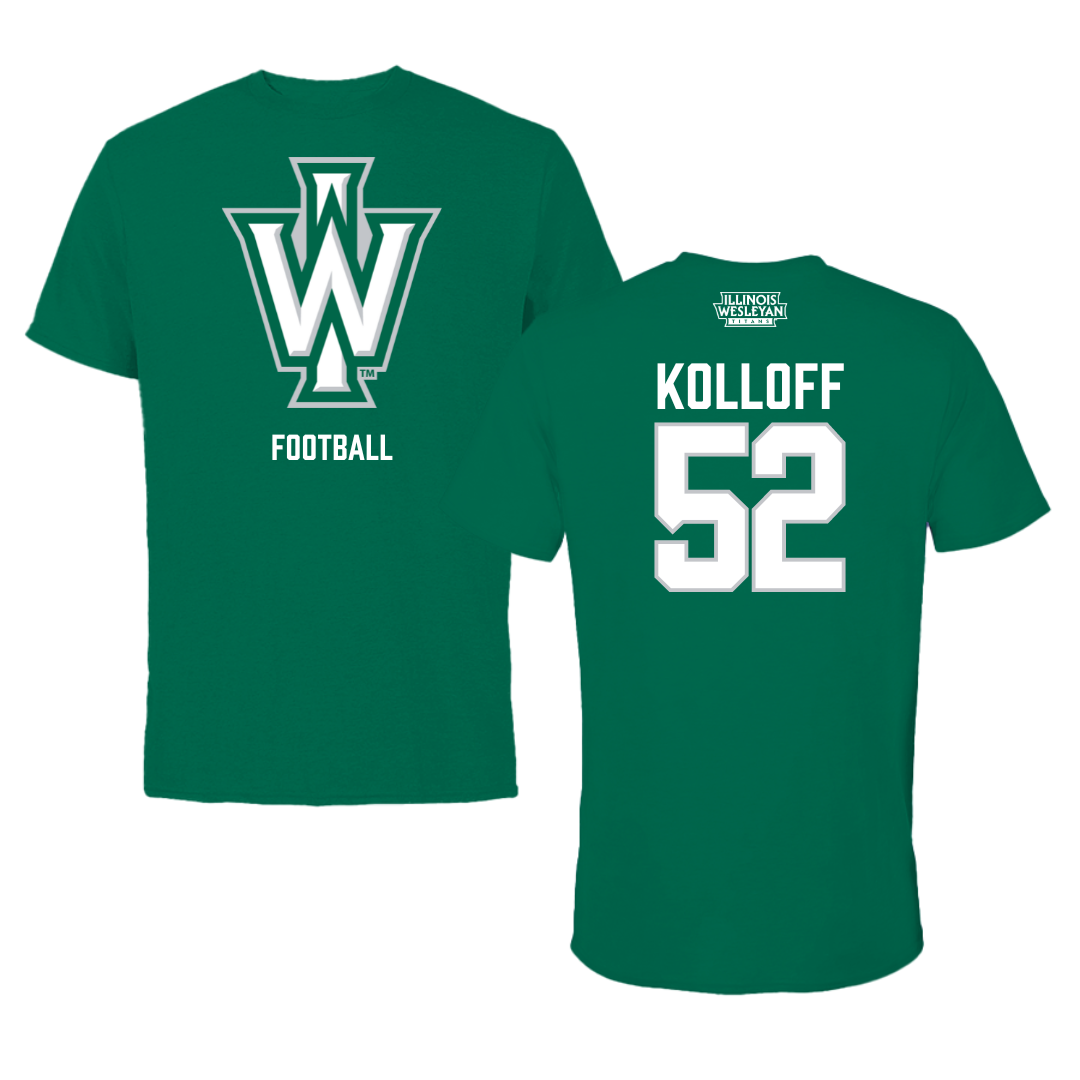 Illinois Wesleyan University Football Green Performance Tee - #52 Ethan Kolloff