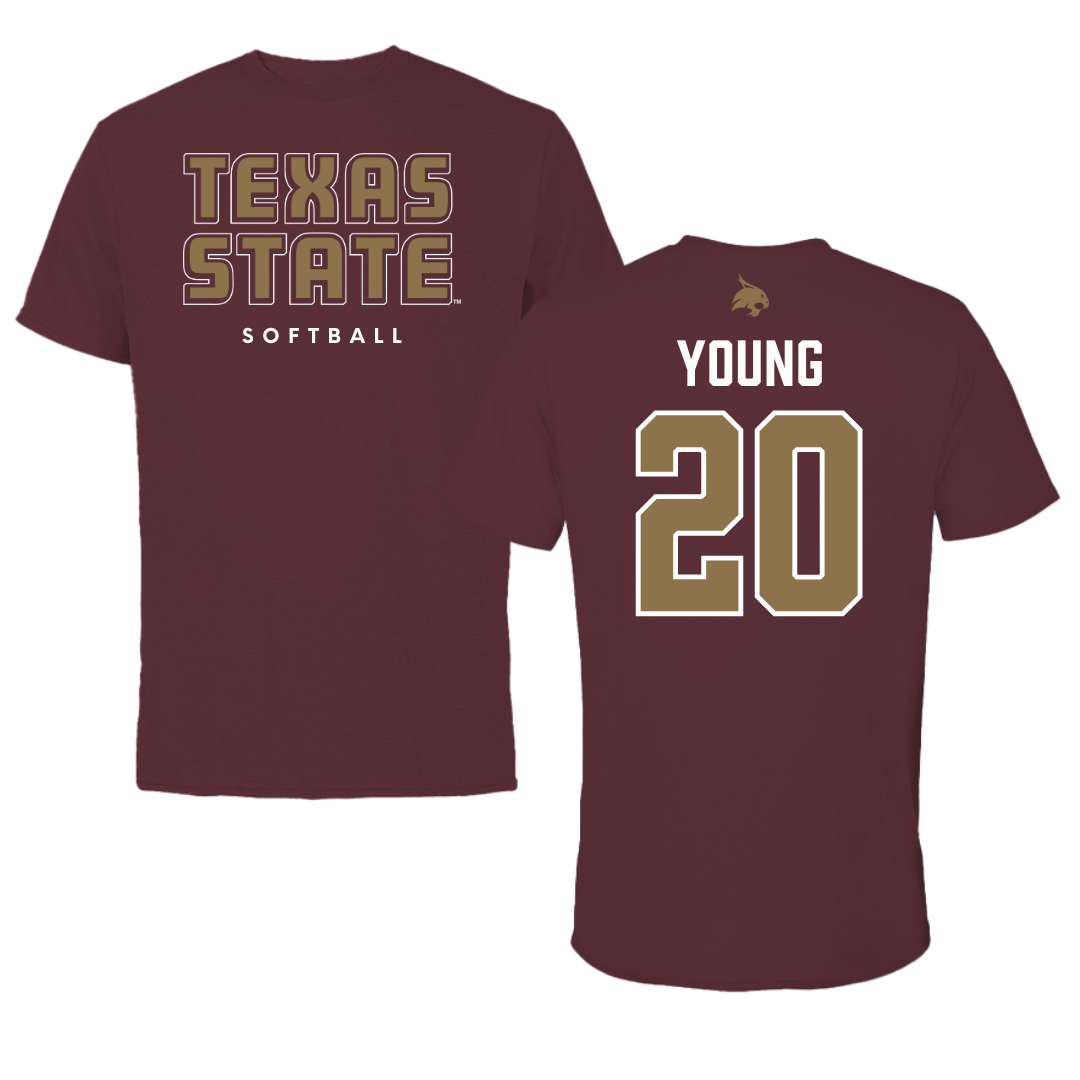 Texas State University Softball Maroon Performance Tee - #20 Peyton Young