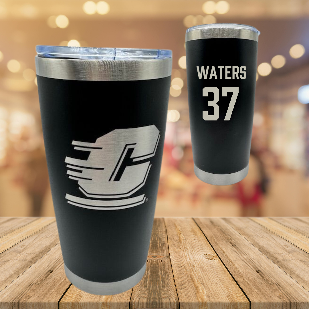 Central Michigan University Baseball Black Stainless Steel Tumbler - #37 Evan Waters