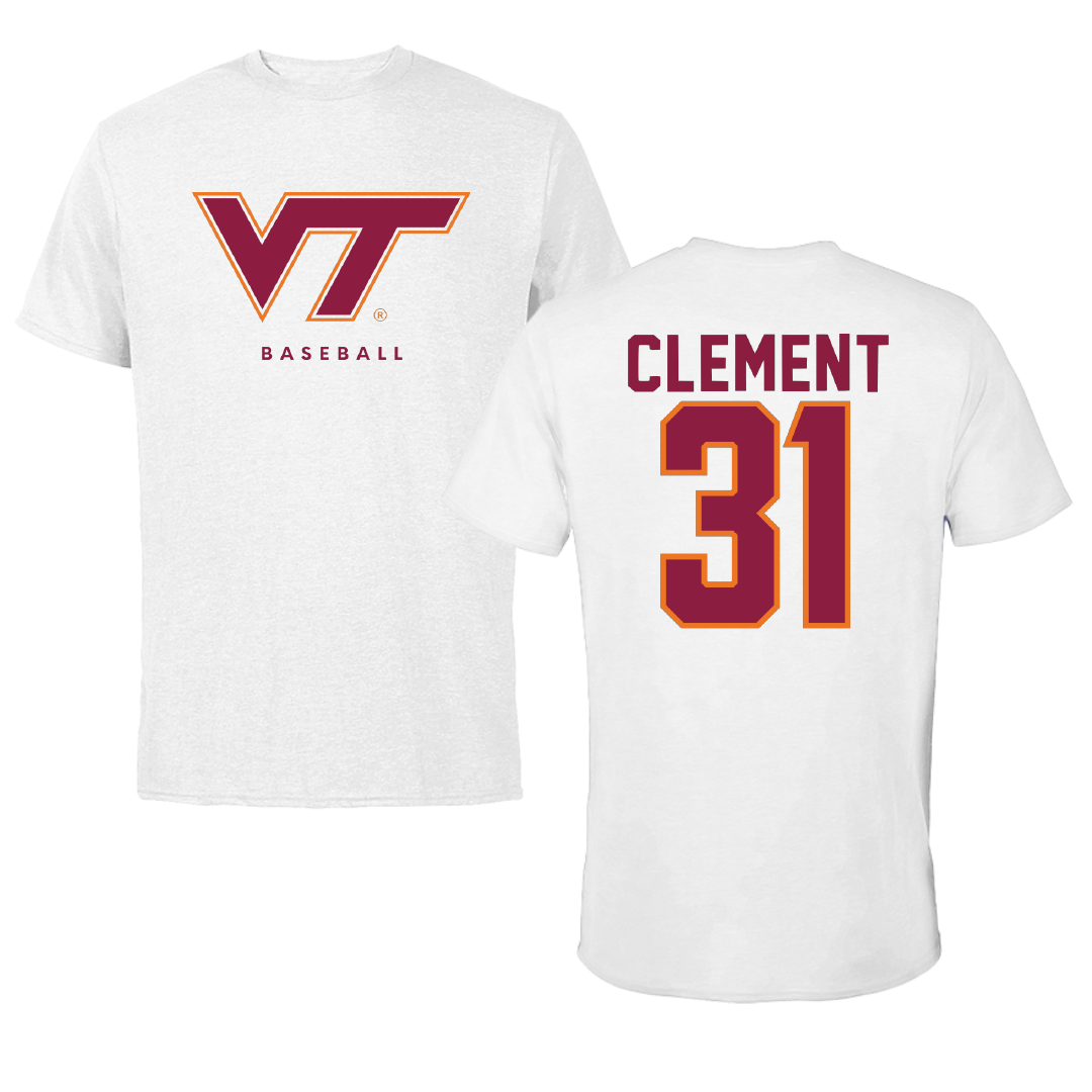 Virginia Tech Baseball White Performance Tee - #31 Madden Clement