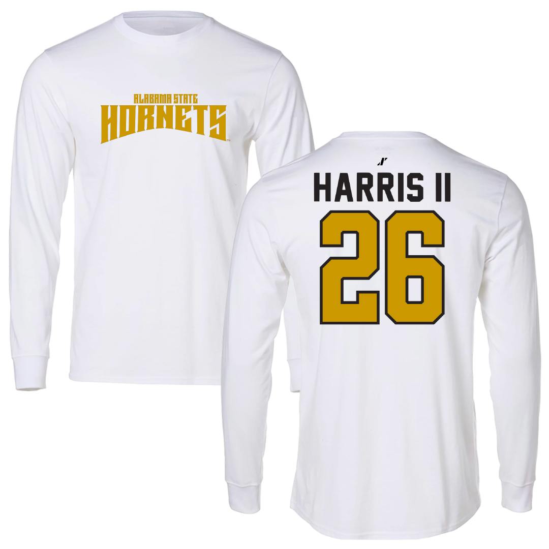 Alabama State University Football White Classic Performance Long Sleeve - #26 Marcus Harris II