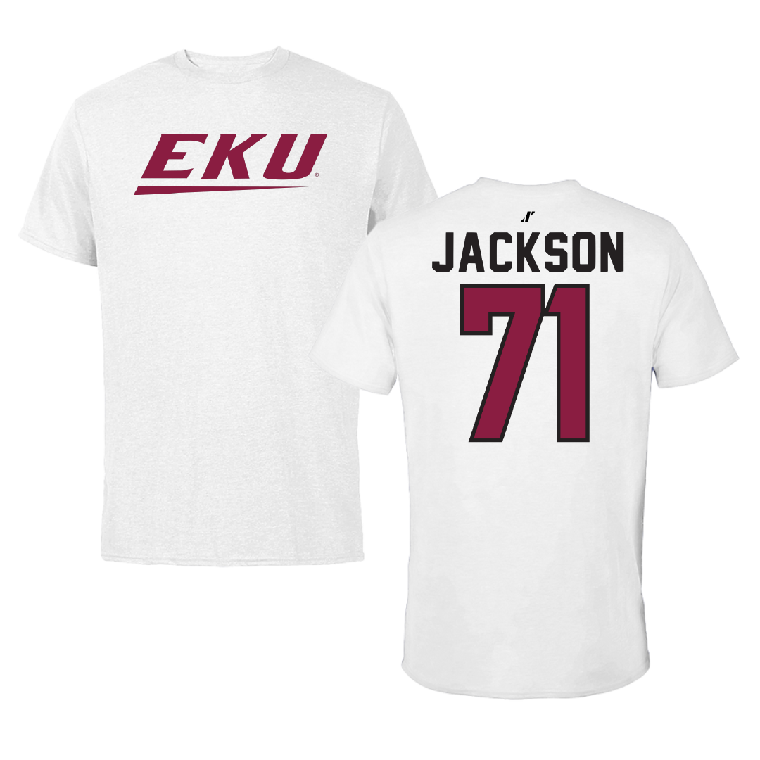 Eastern Kentucky University Football White Tee - #71 OBrien Jackson