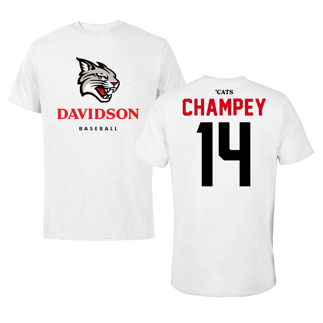 Davidson College Baseball White Tee - #14 Brycen Champey