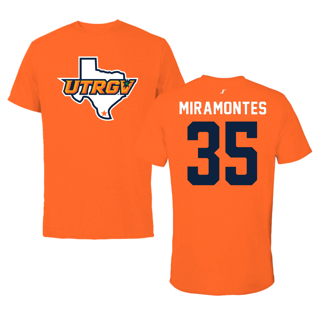 The University of Texas Rio Grande Valley Baseball Orange State Performance Tee - #35 EJ Miramontes