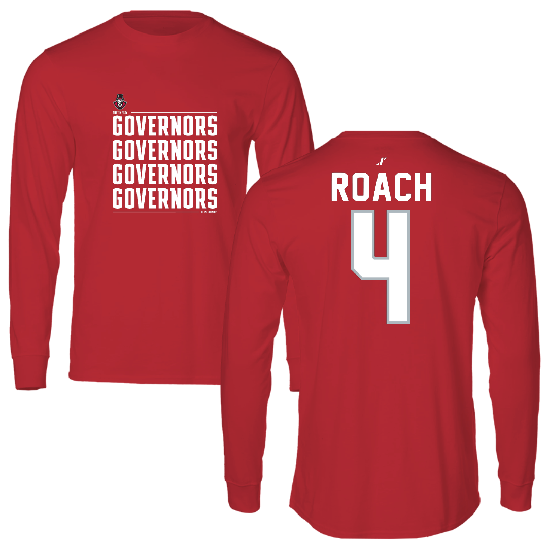 Austin Peay State University Softball Red General Performance Long Sleeve - #4 Raylon Roach