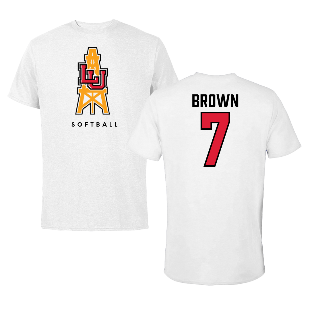 Lamar University Softball White Performance Tee - #7 Aubrey Brown