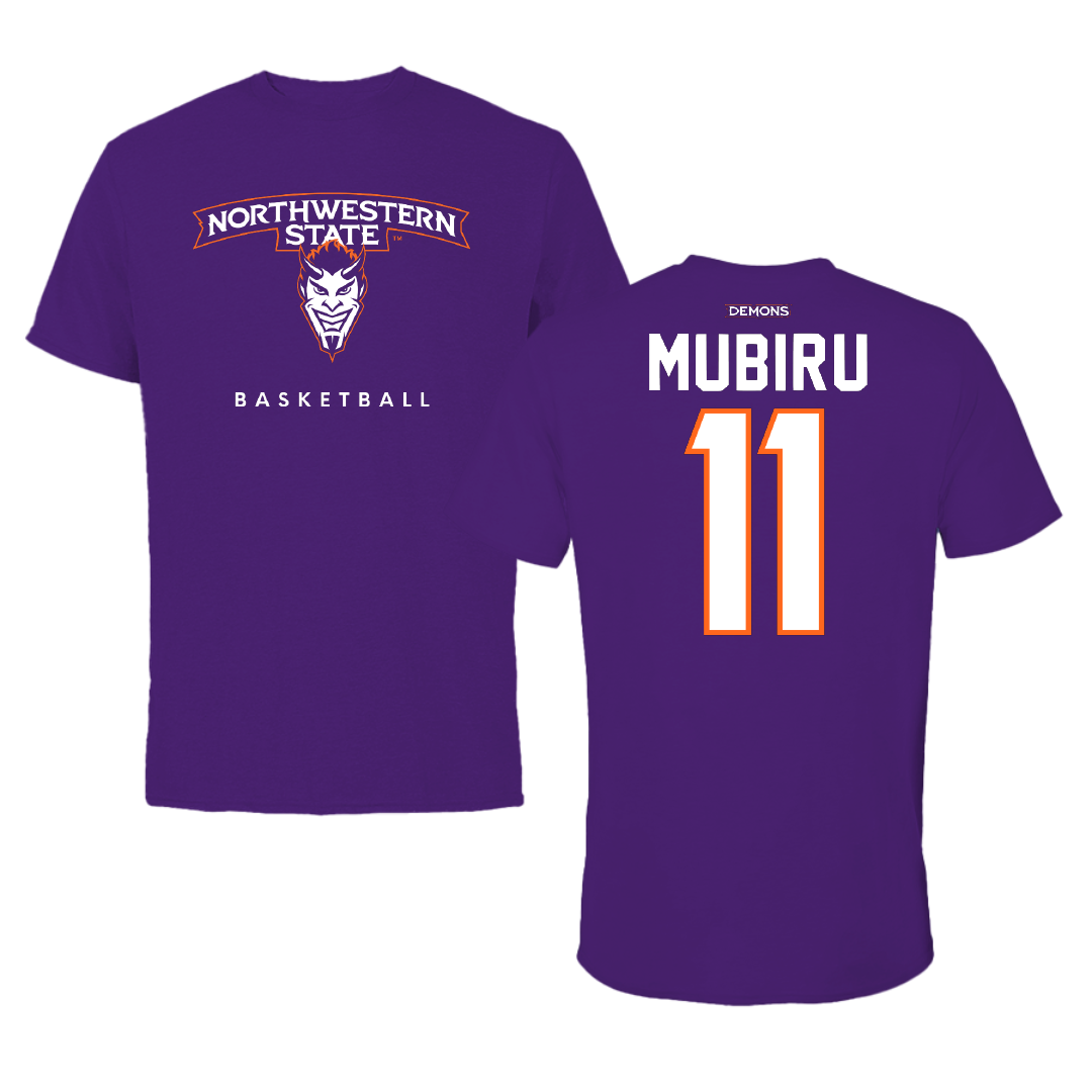 Northwestern State University Basketball Purple Mascot Performance Tee - #11 Chris Mubiru