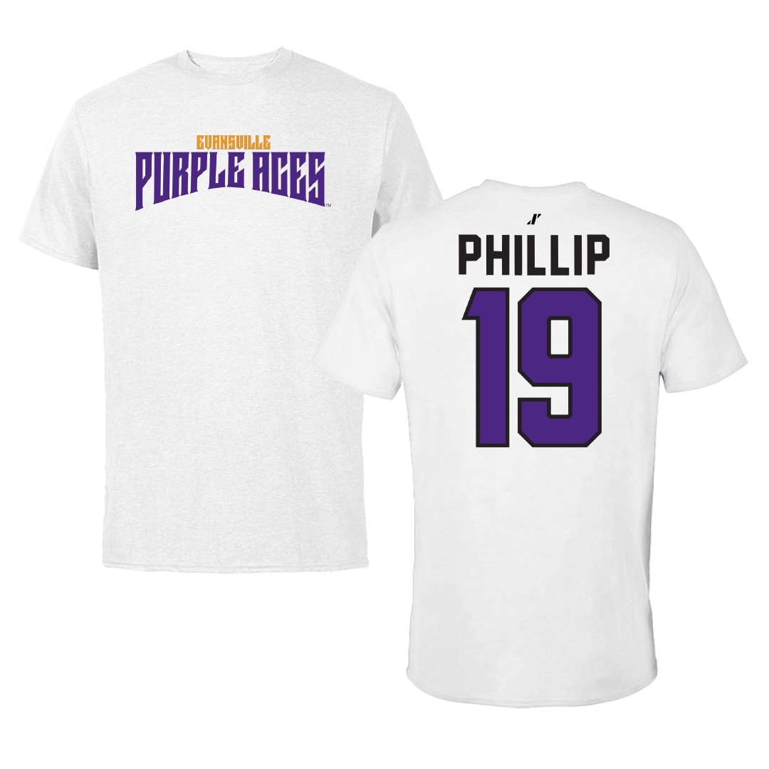 University of Evansville Soccer White Classic Performance Tee - #19 Kai Phillip