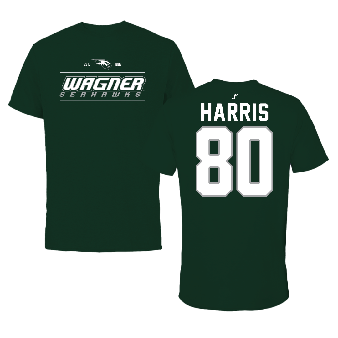 Wagner College Football Forest Green General Tee - #80 Christopher Harris