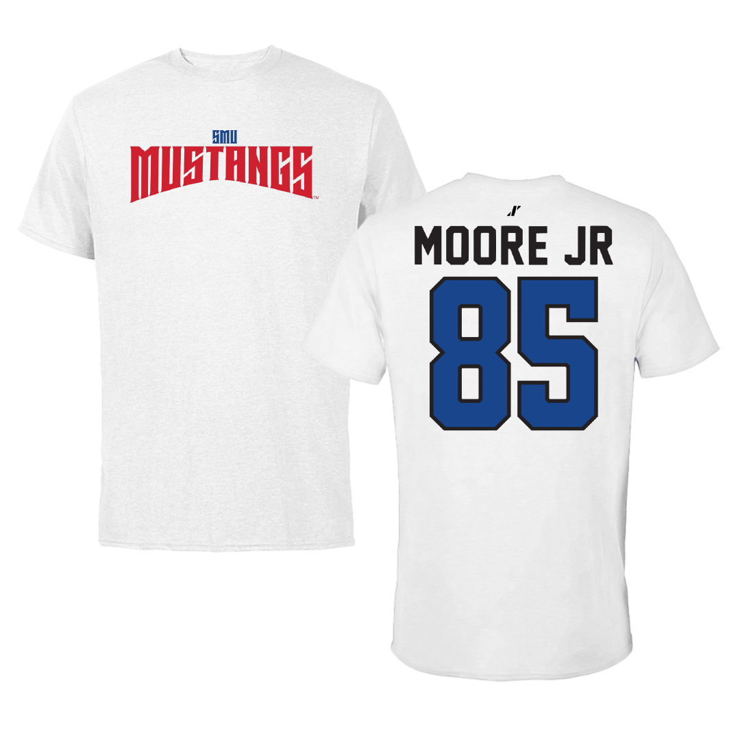 Southern Methodist University Football White Classic Performance Tee - #85 Adam Moore Jr