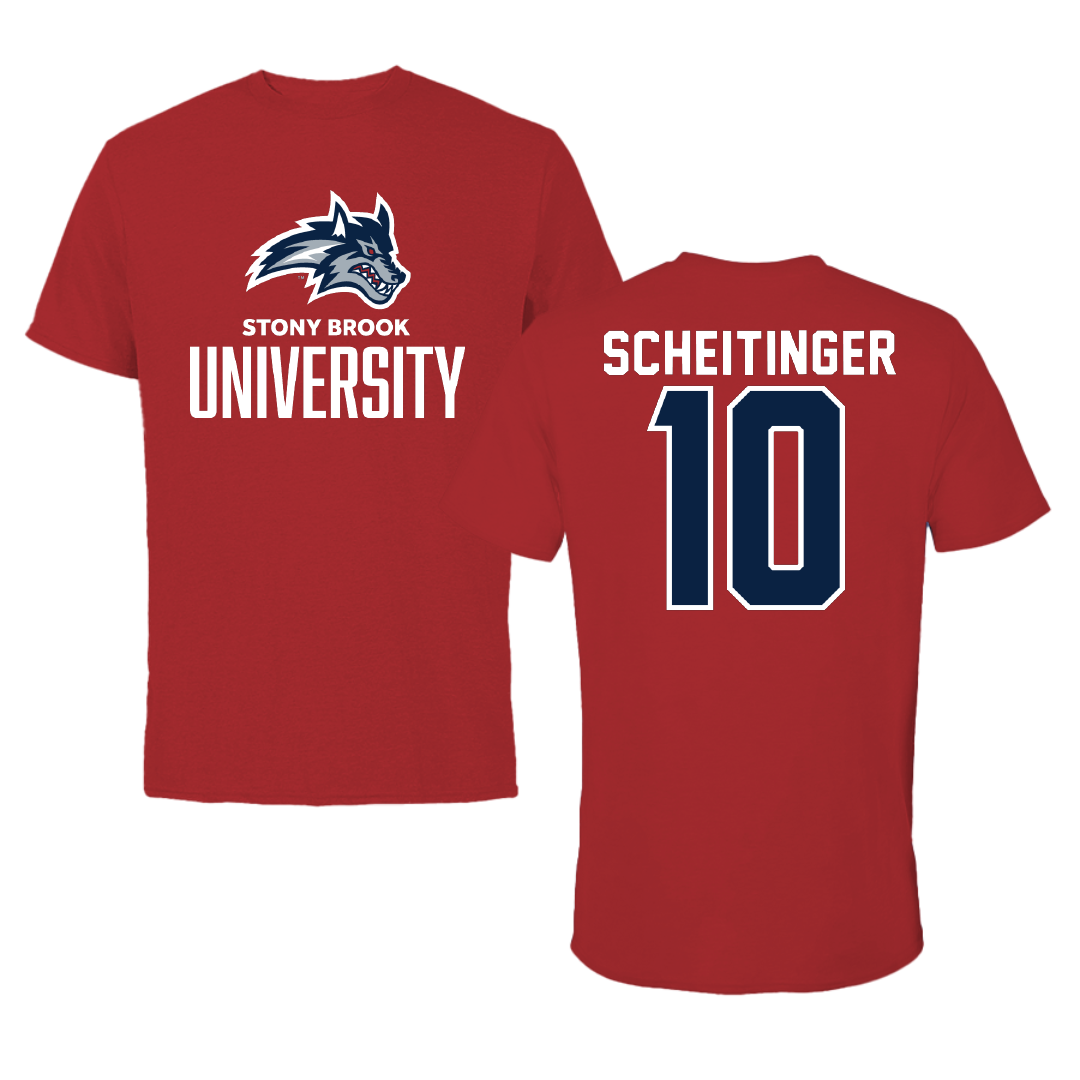 Stony Brook University Softball Canvas Red Tee - #10 Emma Scheitinger