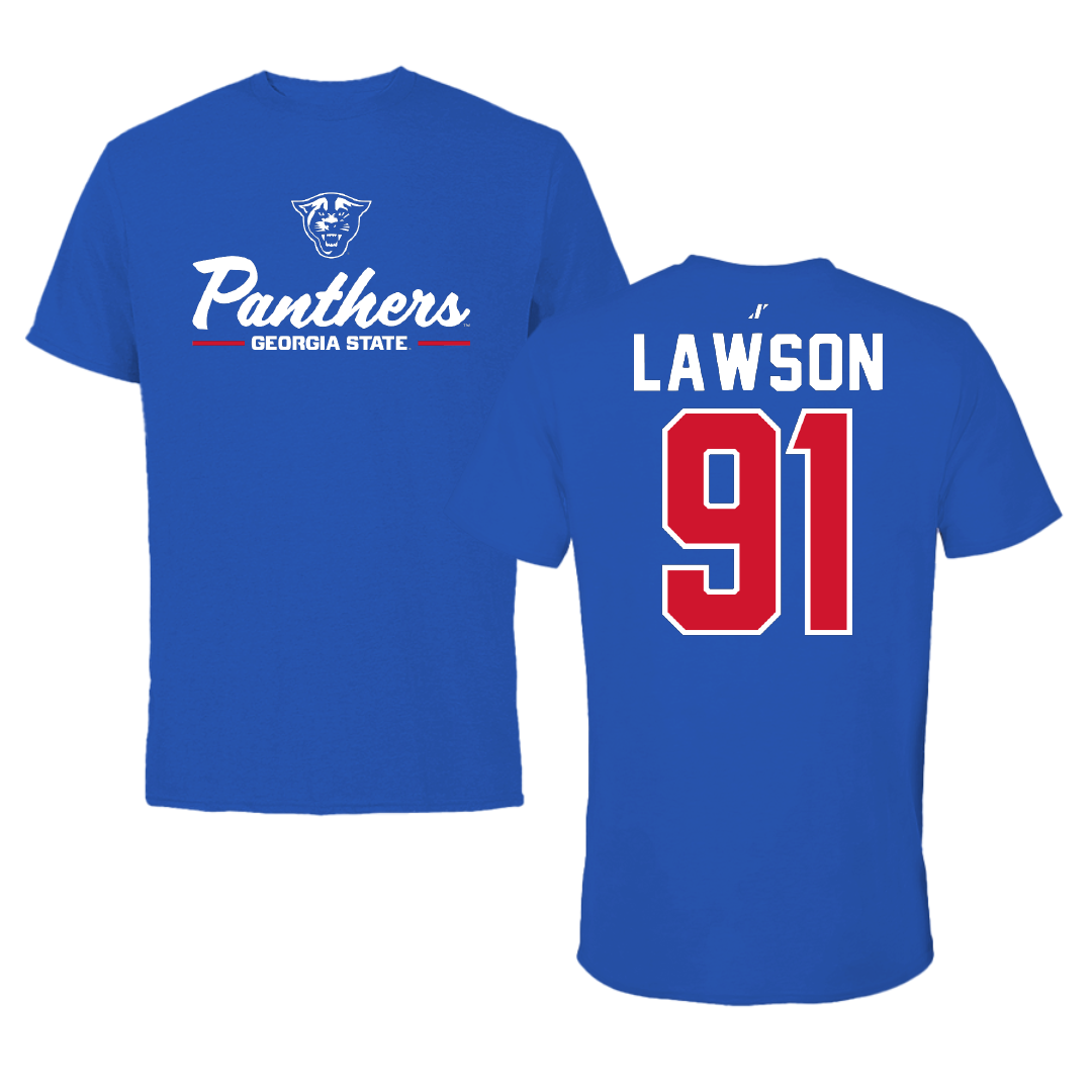 Georgia State University Football Blue General Tee - #91 Zion Lawson
