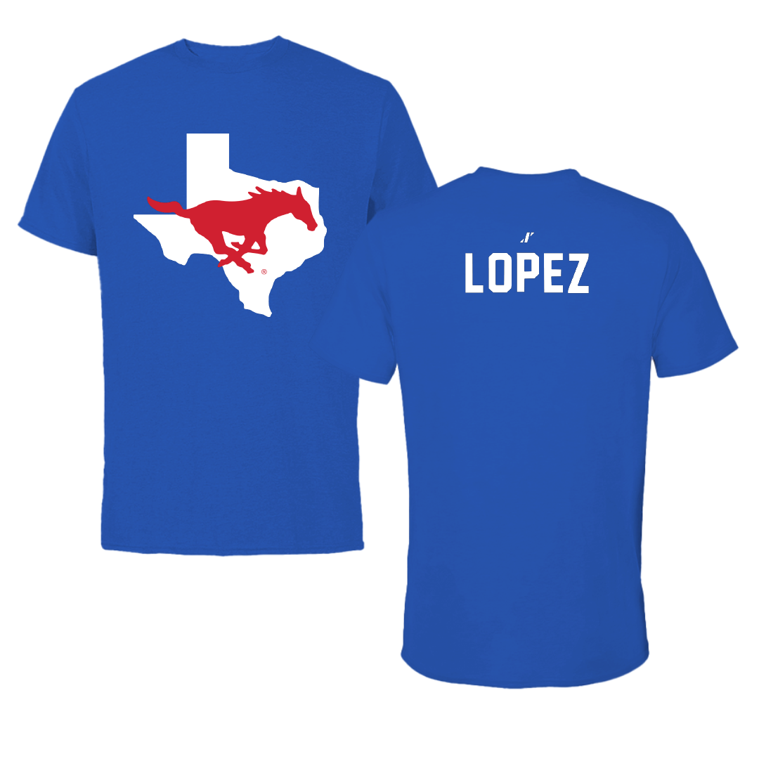 Southern Methodist University Soccer Blue State Performance Tee - #19 Milton Lopez