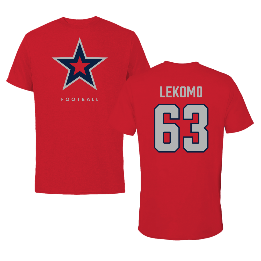 Robert Morris University Football Red Performance Tee - #63 Yann Lekomo