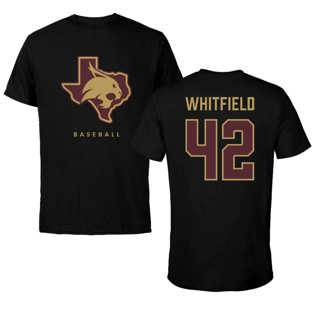 Texas State University Baseball Black Performance Tee - #42 Damien Whitfield