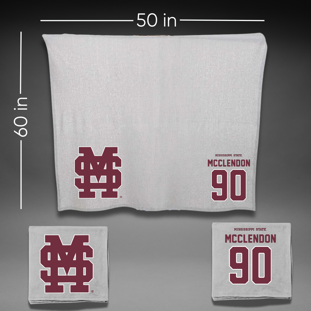Mississippi State University Football Gray Blanket - #90 Kai McClendon