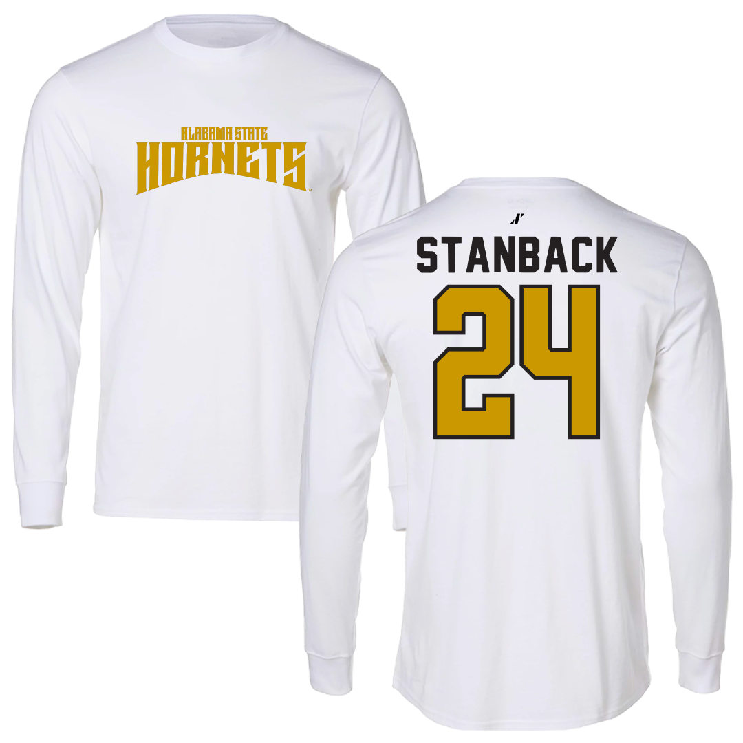 Alabama State University Basketball White Classic Performance Long Sleeve - #24 Jerquarius Stanback