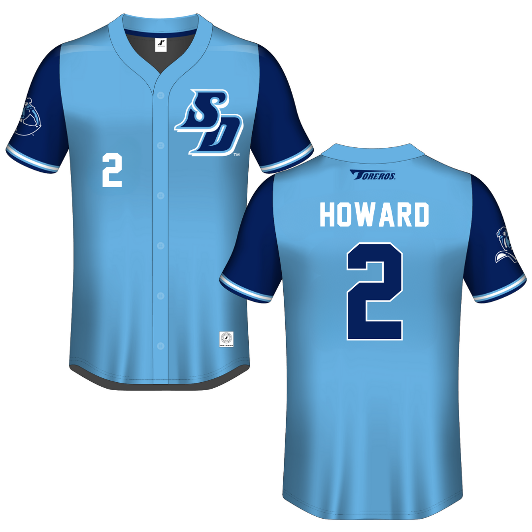 University of San Diego Blue Button-Down Jersey - #2 Aden Howard