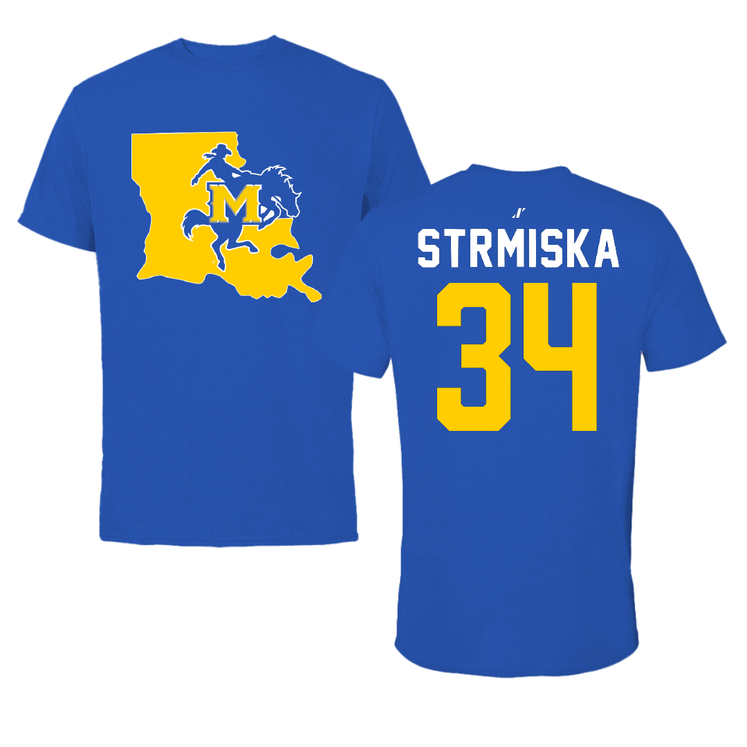McNeese State University Baseball Blue State Performance Tee - #34 Caleb Strmiska