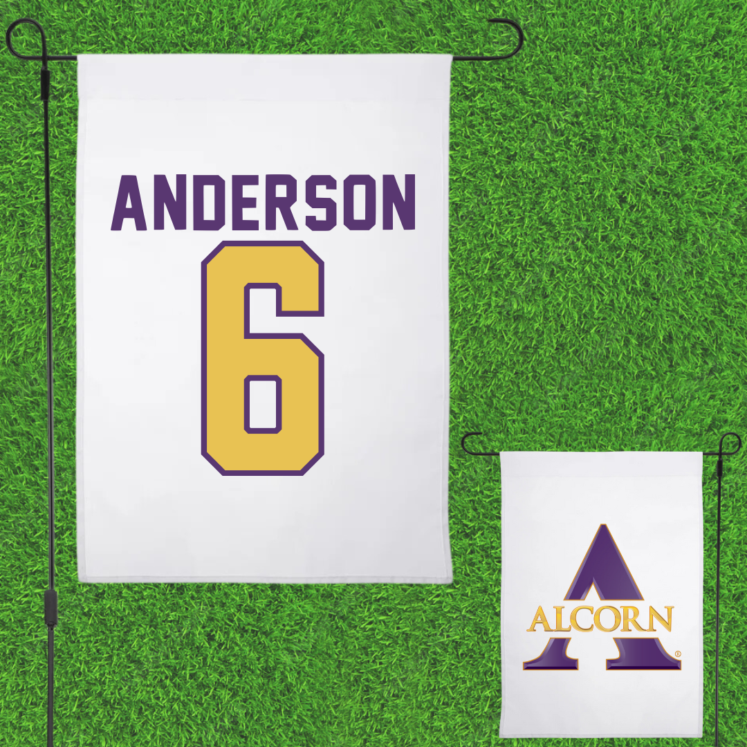 Alcorn State University Football White Garden Flag - #6 Caleb Anderson