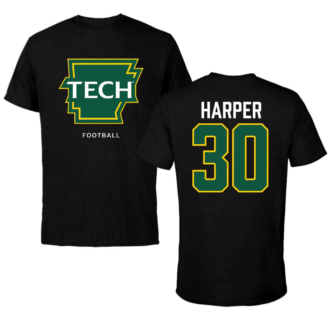 Arkansas Tech University Football Black Tee - #30 Armando Harper