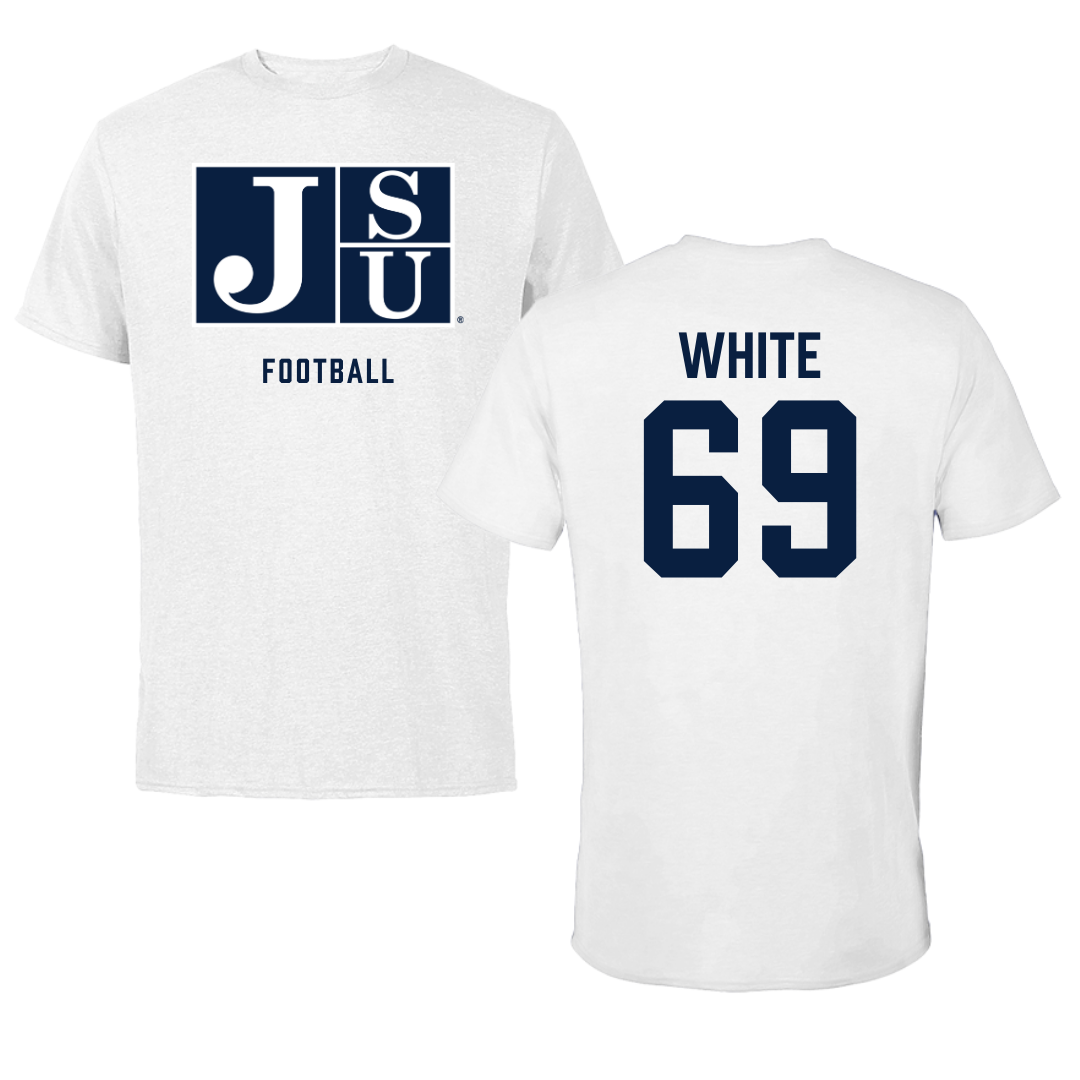 Jackson State University Football White Performance Tee - #69 Dequarious White