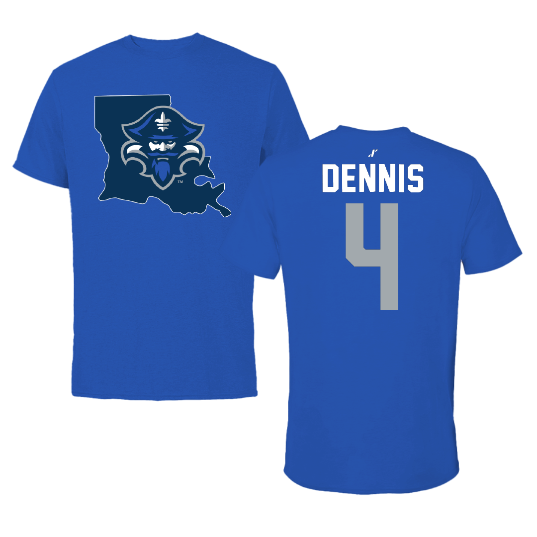 University of New Orleans Baseball Blue State Tee - #4 Cortez Dennis
