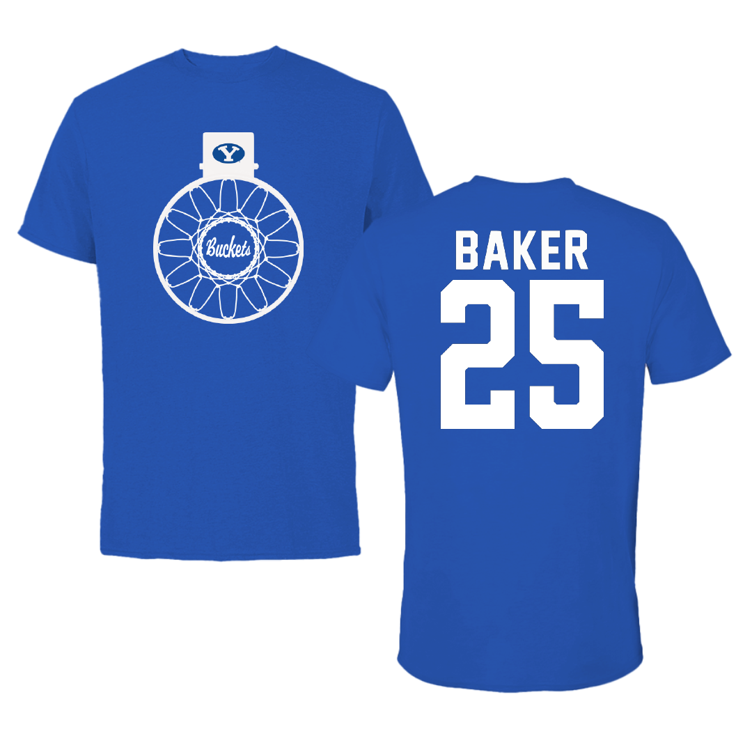 Brigham Young University Basketball Blue Buckets Tee - #25 Dawson Baker