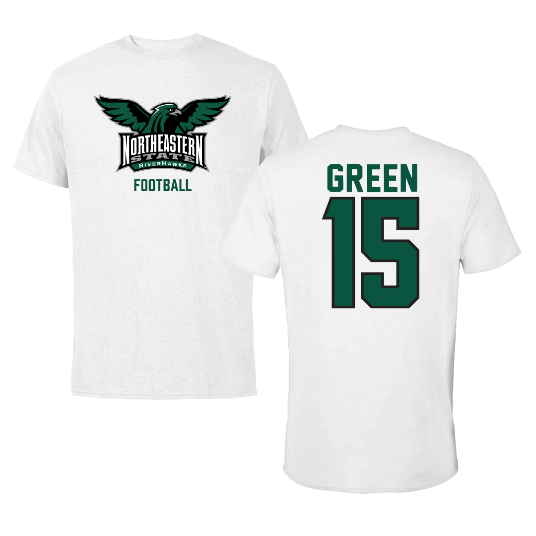 Northeastern State University Football White Tee - #15 Xander Green