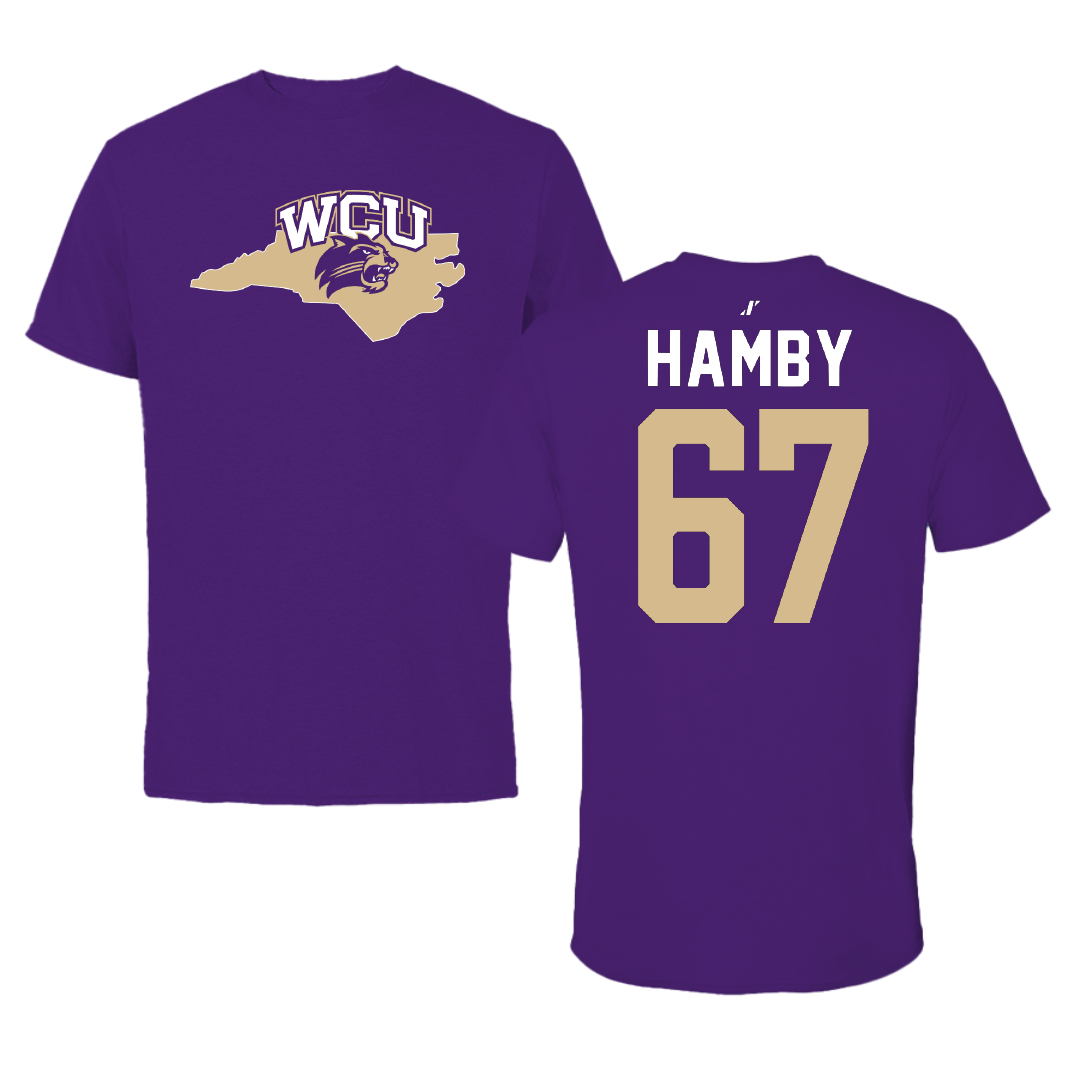 Western Carolina University Football Purple State Tee - #67 Steven Hamby