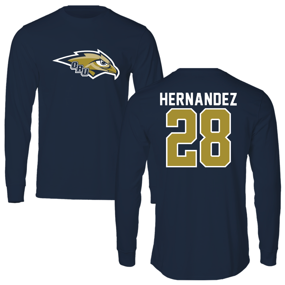Oral Roberts University Baseball Navy Performance Long Sleeve - #28 Ricardo Hernandez