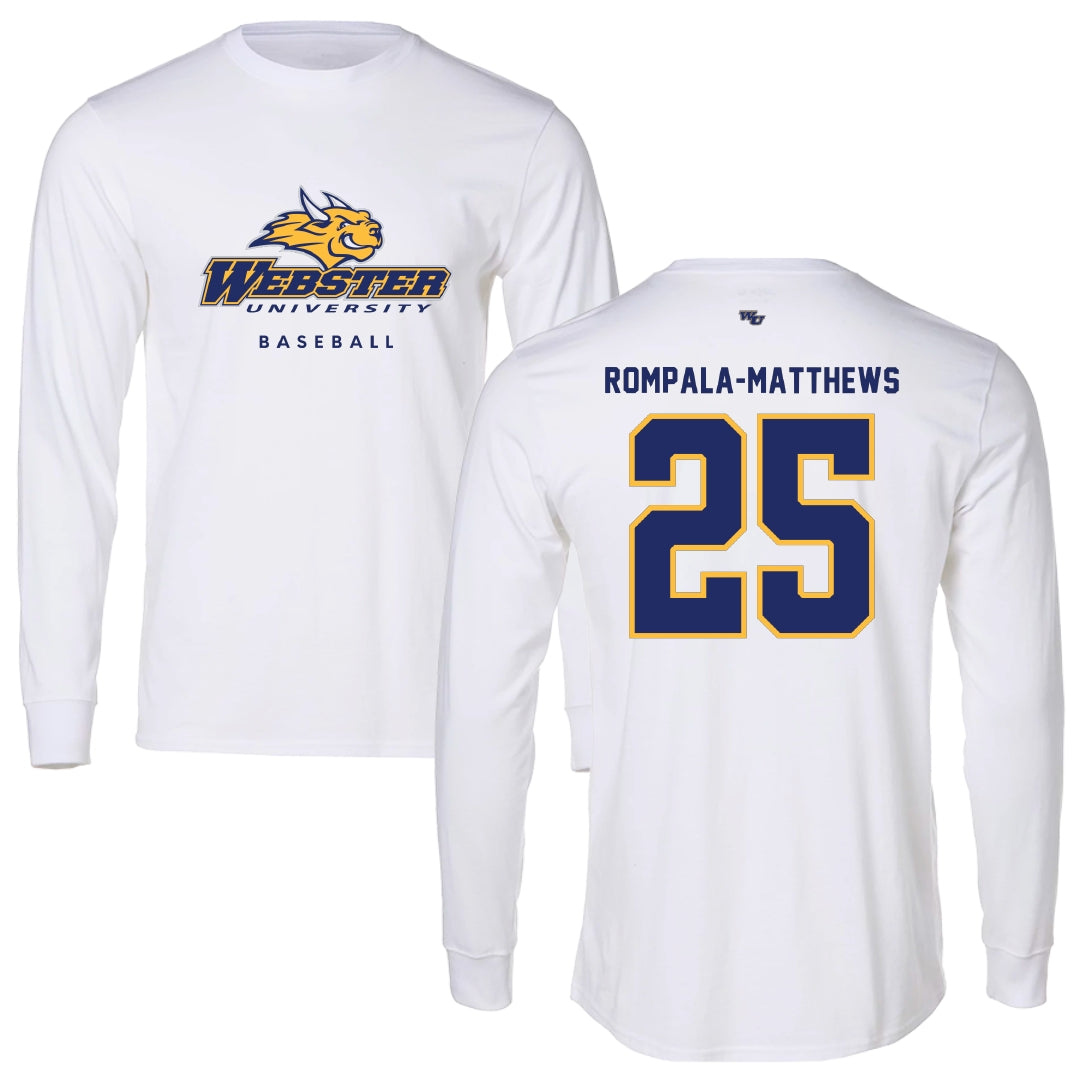 Webster University Baseball White Long Sleeve - #25 Elijah Rompala-Matthews