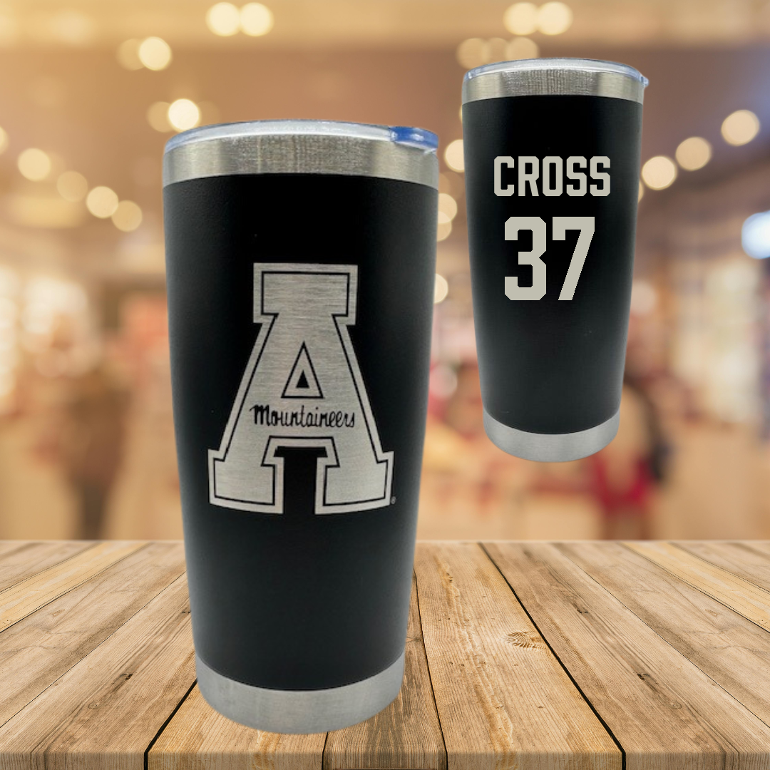 Appalachian State University Baseball Black Stainless Steel Tumbler - #37 Caleb Cross