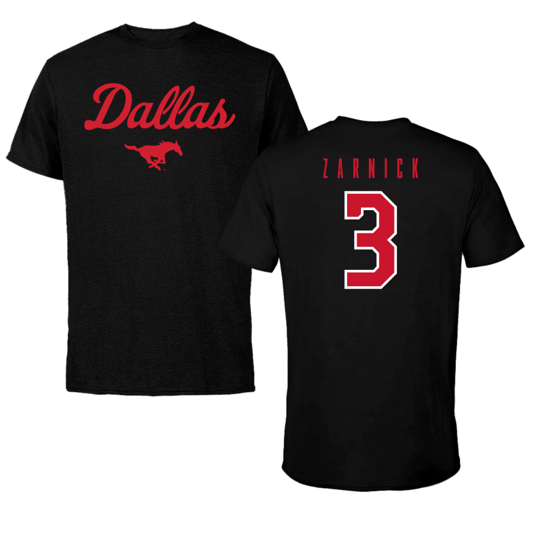 Southern Methodist University Soccer Black Dallas Performance Tee - #3 Owen Zarnick