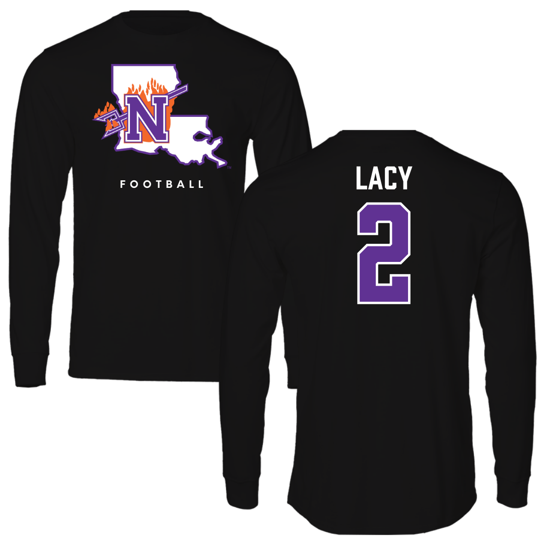 Northwestern State University Football Black Block Long Sleeve - #2 Kennieth Lacy