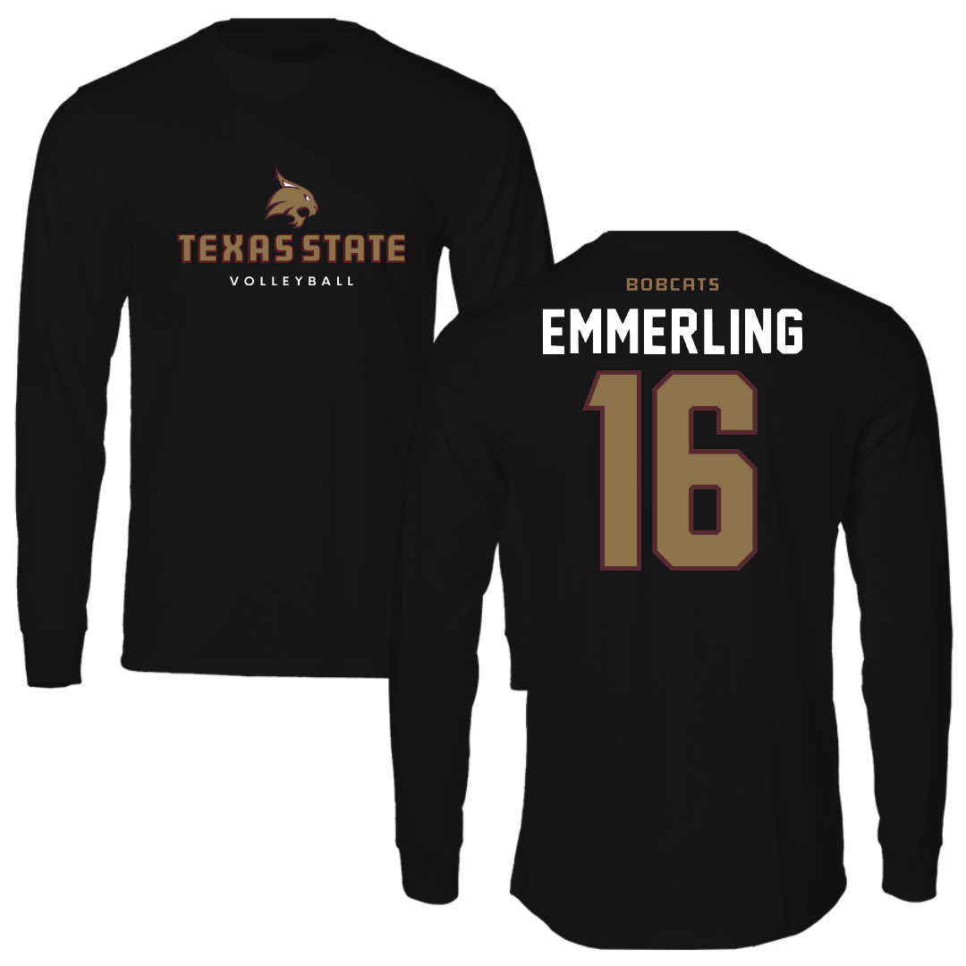 Texas State University Volleyball Black Performance Long Sleeve - #16 Caelyn Emmerling