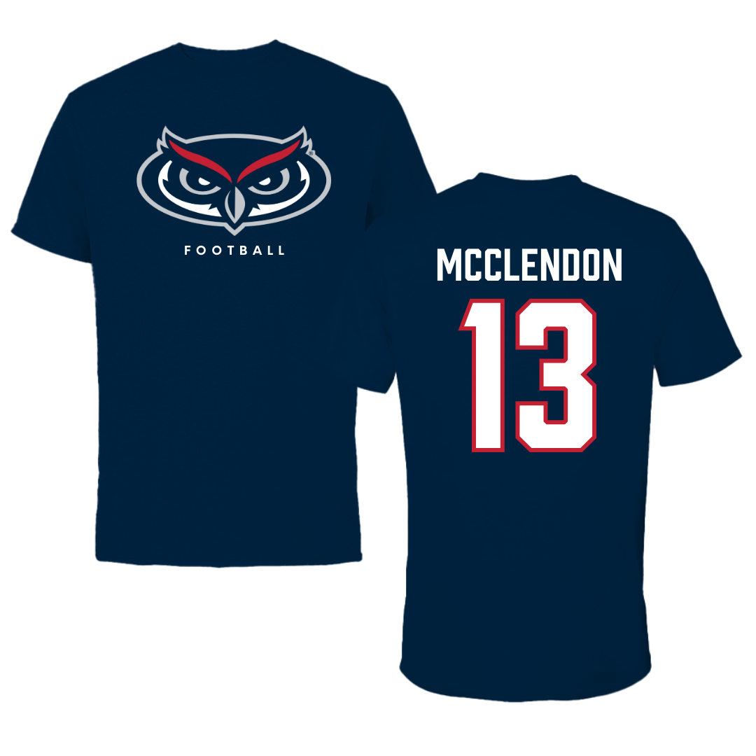 Florida Atlantic University Football Navy Mascot Performance Tee - #13 Darius McClendon