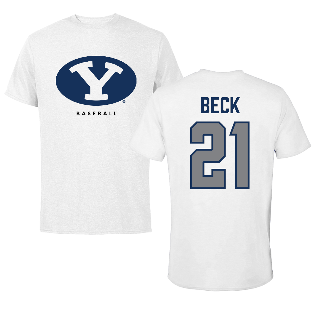 Brigham Young University Baseball White Performance Tee - #21 Chipper Beck