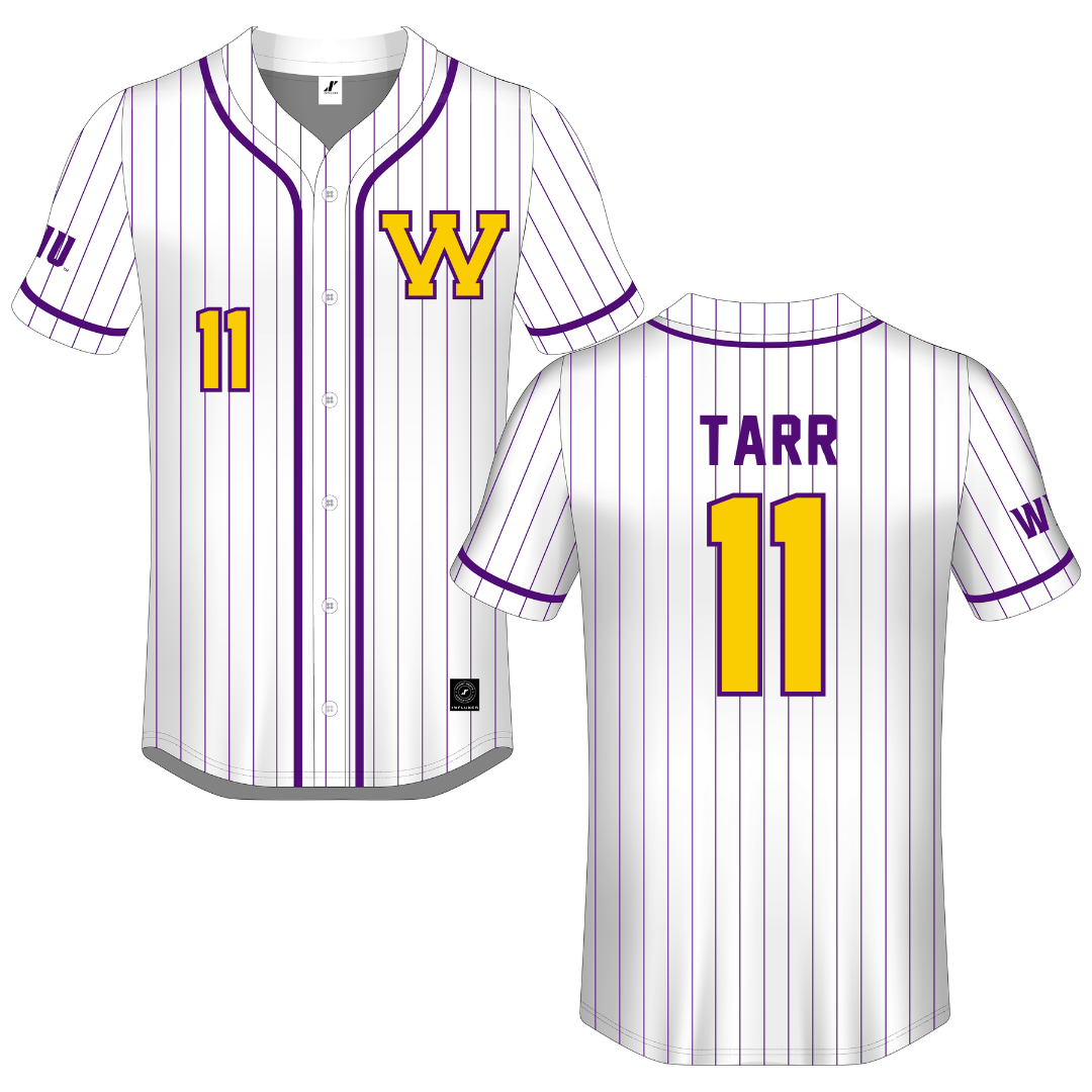 Western Illinois University White Pinstripe Button-Down Jersey - #11 Ruby Tarr