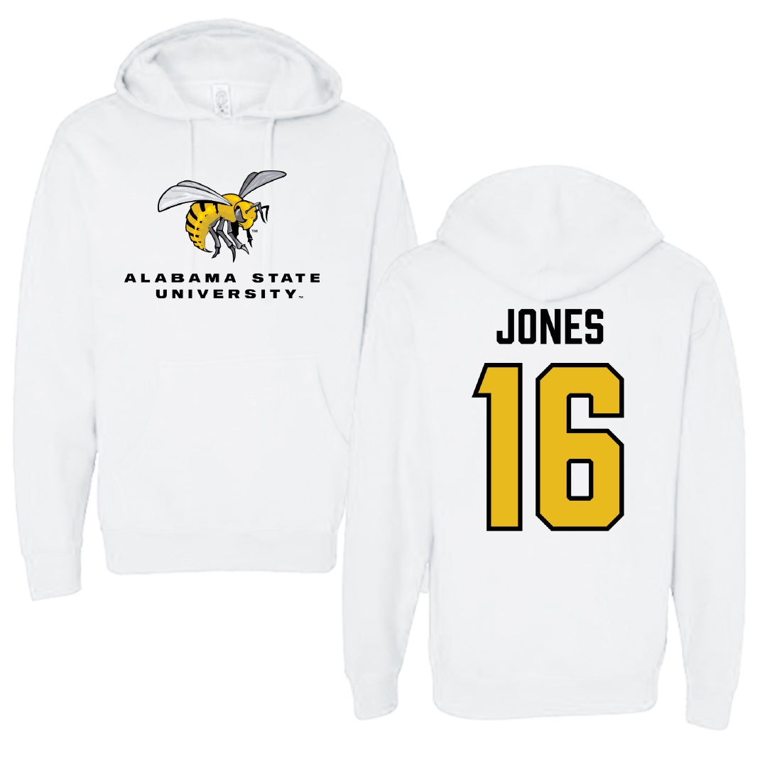 Alabama State University Volleyball White Block Hoodie - #16 Essence Jones