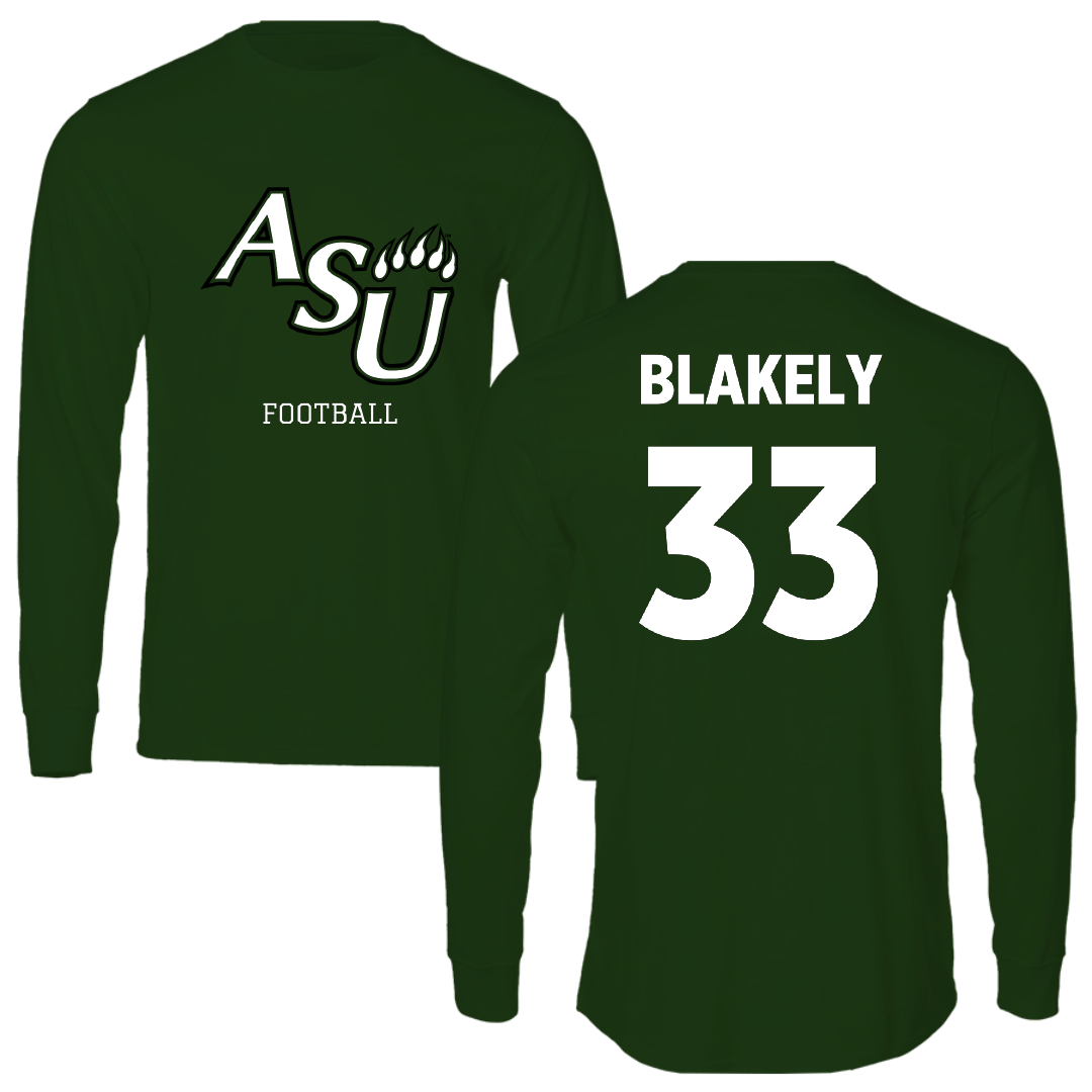 Adams State University Football Forest Green Block Long Sleeve - #33 Psyer Blakely