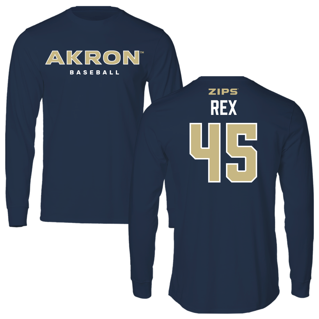 University of Akron Baseball Navy Long Sleeve - #45 Tre Rex