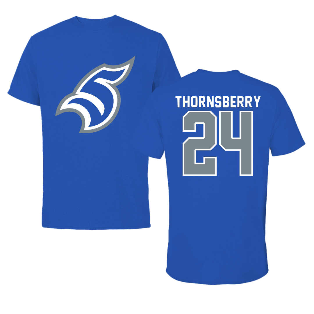 Thomas More University Football Blue Performance Tee - #24 Jacob Thornsberry