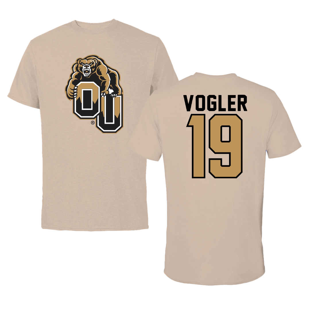 Oakland University Ice Hockey Tan Tee - #19 Brendan Vogler