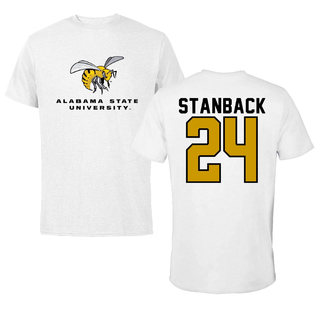 Alabama State University Basketball White Tee - #24 Jerquarius Stanback