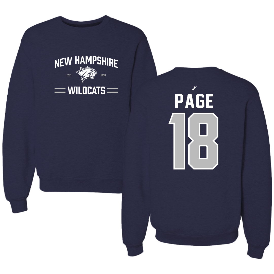 University of New Hampshire Football Navy General Crewneck - #18 Wakeem Page