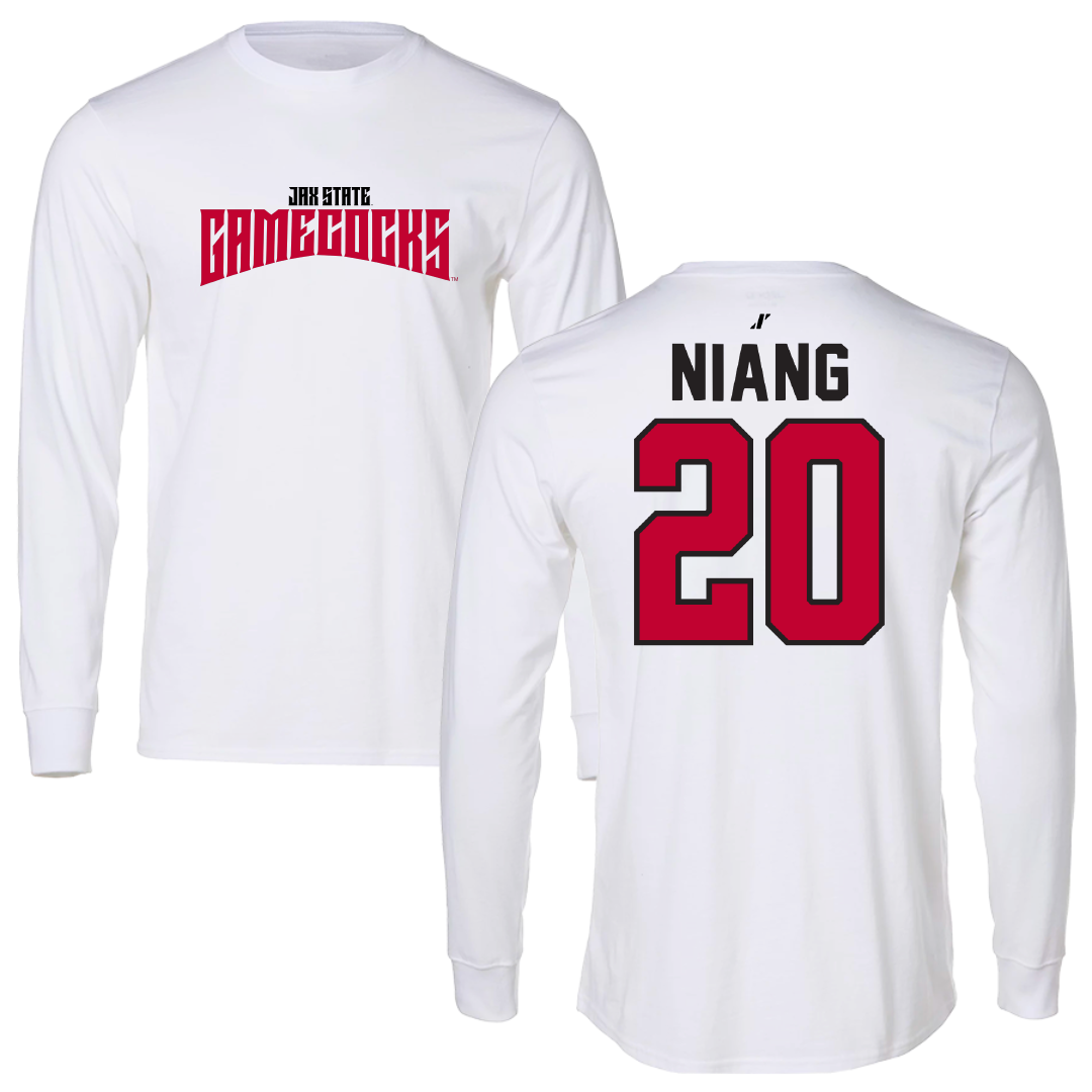 Jacksonville State University Basketball White Classics Performance Long Sleeve - #20 Gora Niang