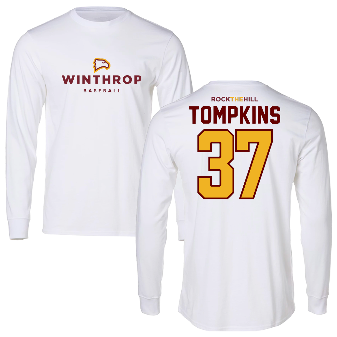 Winthrop University Baseball White Performance Long Sleeve - #37 Mason Tompkins