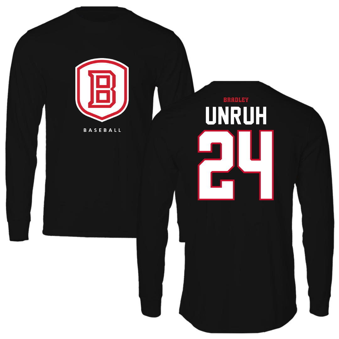 Bradley University Baseball Black Shield Performance Long Sleeve - #24 Kenton Unruh